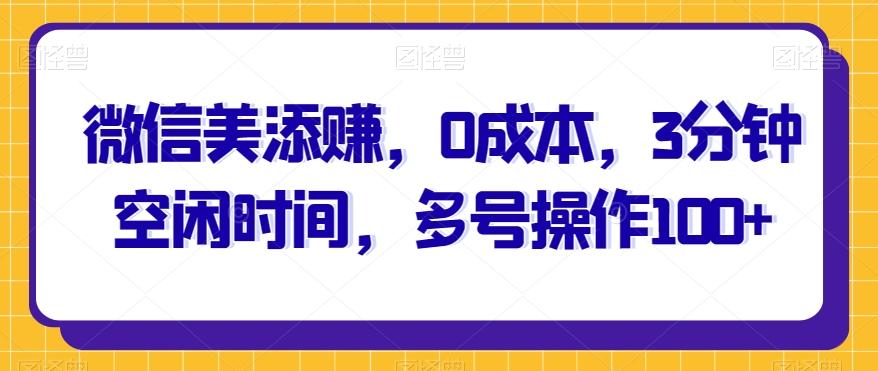 微信美添赚，0成本，3分钟空闲时间，多号操作100+-网创