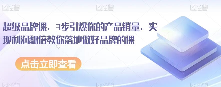超级品牌课，3步引爆你的产品销量，实现利润翻倍教你落地做好品牌的课-网创