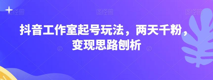 抖音工作室起号玩法，两天千粉，变现思路刨析-网创