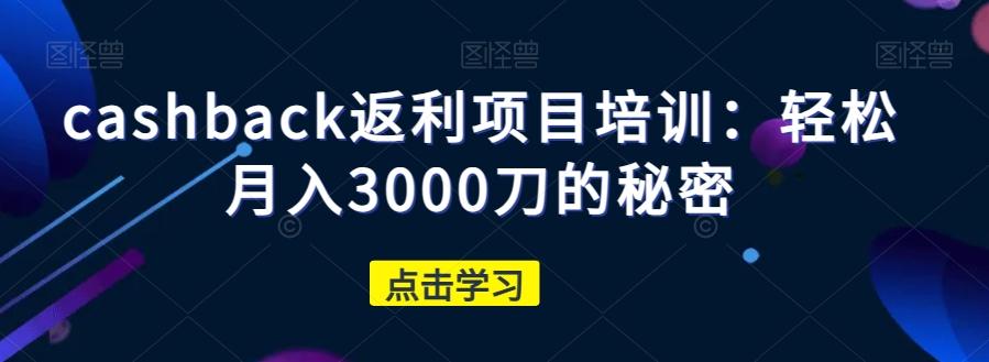cashback返利项目培训：轻松月入3000刀的秘密-网创