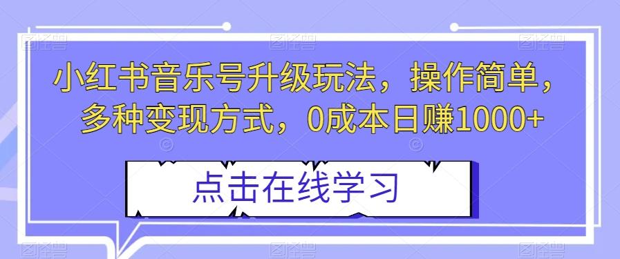 小红书音乐号升级玩法，操作简单，多种变现方式，0成本日赚1000+【揭秘】-网创