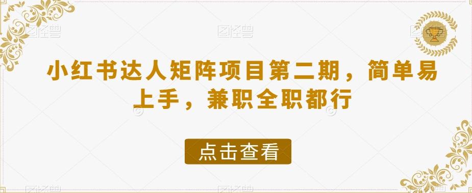 小红书达人矩阵项目第二期，简单易上手，兼职全职都行-网创