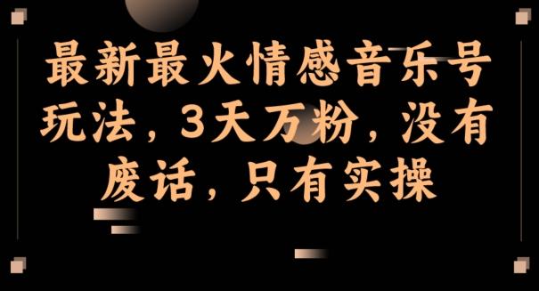 最新最火情感音乐号玩法，3天万粉，没有废话，只有实操-网创