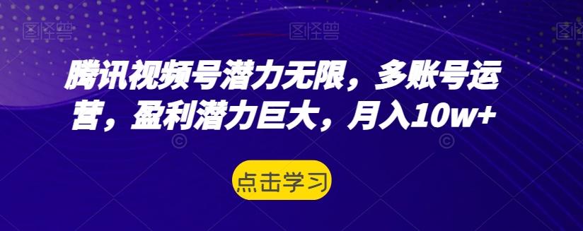 腾讯视频号潜力无限，多账号运营，盈利潜力巨大，月入10w+-网创
