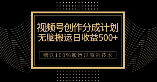 最新视频号创作分成计划，无脑搬运一天收益500+，100%搬运过原创技巧【揭秘】-网创