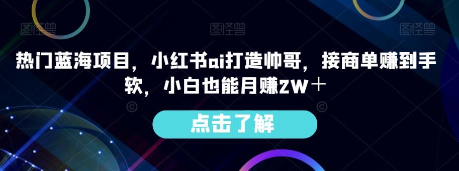 热门蓝海项目，小红书ai打造帅哥，接商单赚到手软，小白也能月赚2W＋-网创