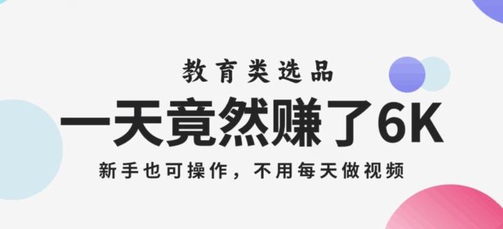 一天竟然赚了6000多，教育类选品，新手也可操作，更不用每天做短视频【揭秘】-网创