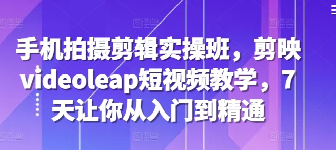 手机拍摄剪辑实操班，剪映videoleap短视频教学，7天让你从入门到精通-网创
