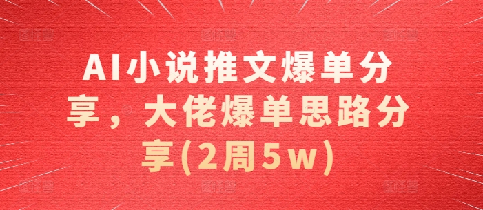 AI小说推文爆单分享，大佬爆单思路分享(2周5w)-网创