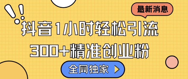 全网独家抖音引流，轻松日引300+精准创业粉【揭秘】-网创