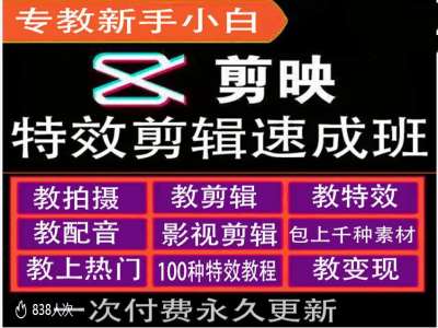 剪映特效教程和运营变现教程，特效剪辑速成班，专教新手小白-网创