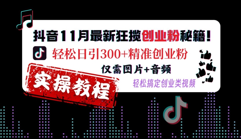 抖音11月最新狂揽创业粉秘籍，轻松日引300+精准创业粉，仅需图片+音频，轻松搞定创业类视频-网创