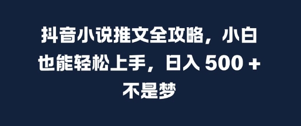 抖音小说推文全攻略，小白也能轻松上手，日入 5张+ 不是梦【揭秘】-网创