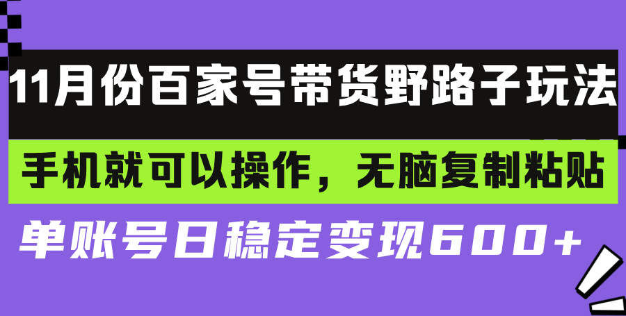 百家号带货野路子玩法 手机就可以操作，无脑复制粘贴 单账号日稳定变现...-网创