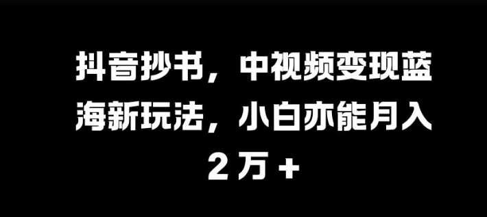 抖音抄书，中视频变现蓝海新玩法，小白亦能月入 过W【揭秘】-网创