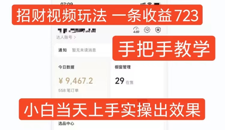 招财视频玩法，一条视频收益723，手把手教学，小白当天可上手-网创