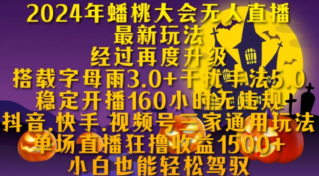 2024年蟠桃大会无人直播最新玩法，稳定开播160小时无违规，抖音、快手、视频号三家通用玩法【揭秘】-网创