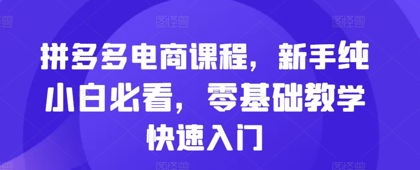 拼多多电商课程，新手纯小白必看，零基础教学快速入门-网创