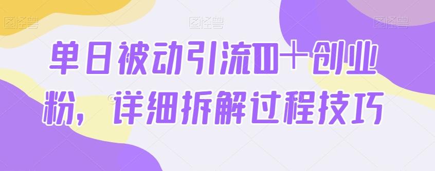 单日被动引流100＋创业粉，详细拆解过程技巧-网创