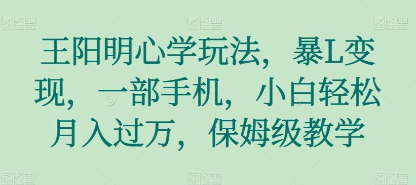 王阳明心学玩法，暴L变现，一部手机，小白轻松月入过万，保姆级教学【揭秘】-网创