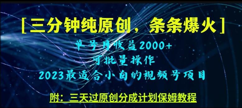 三分钟制作视频号纯原创，条条爆款，轻松月入过万【揭秘】-网创