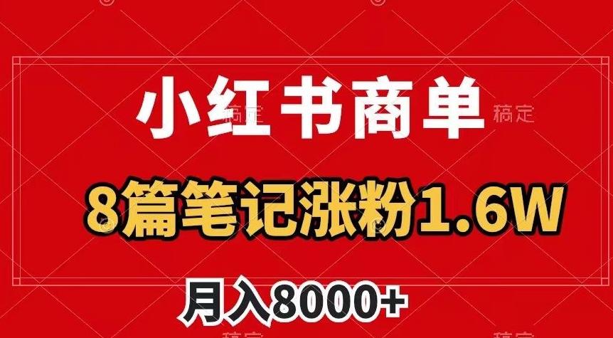 小红书商单最新玩法，8篇笔记涨粉1.6w，作品制作简单，月入8000+【揭秘】-网创