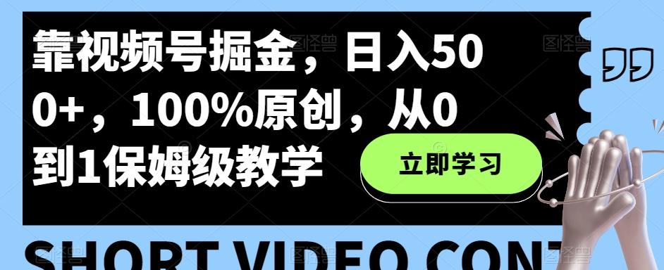 靠视频号掘金，日入500+，100%原创，从0到1保姆级教学-网创