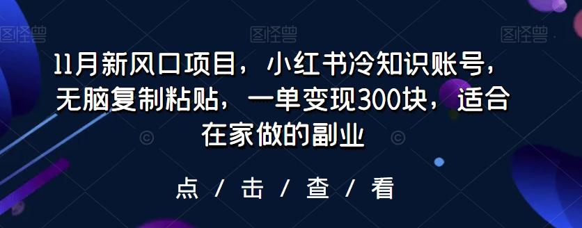 11月新风口项目,小红书冷知识账号,无脑复制粘贴,一单变现300块,适合在家做的副业-网创