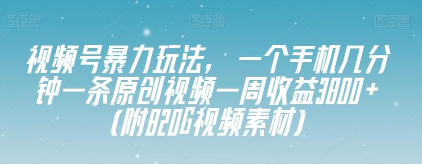 视频号暴力玩法，一个手机几分钟一条原创视频一周收益3800+（附820G视频素材）-网创