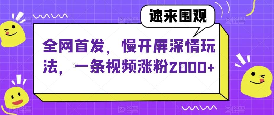 全网首发，慢开屏深情玩法，一条视频涨粉2000+【揭秘】-网创