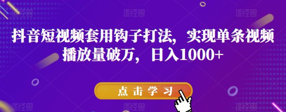 抖音短视频套用钩子打法，实现单条视频播放量破万，日入1000+【揭秘】-网创