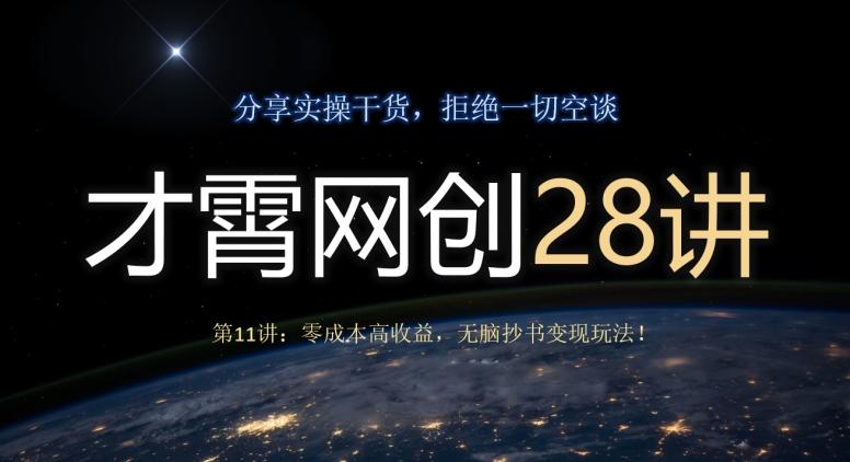 才霄网创28讲第11讲：零成本高收益，无脑抄书变现玩法！-网创