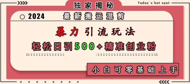 最新搬运混剪暴力引流玩法，轻松日引500+精准创业粉，小白可零基础上手-网创