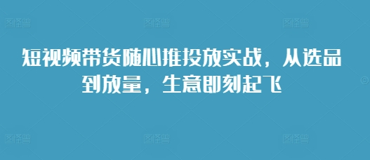 短视频带货随心推投放实战，从选品到放量，生意即刻起飞-网创