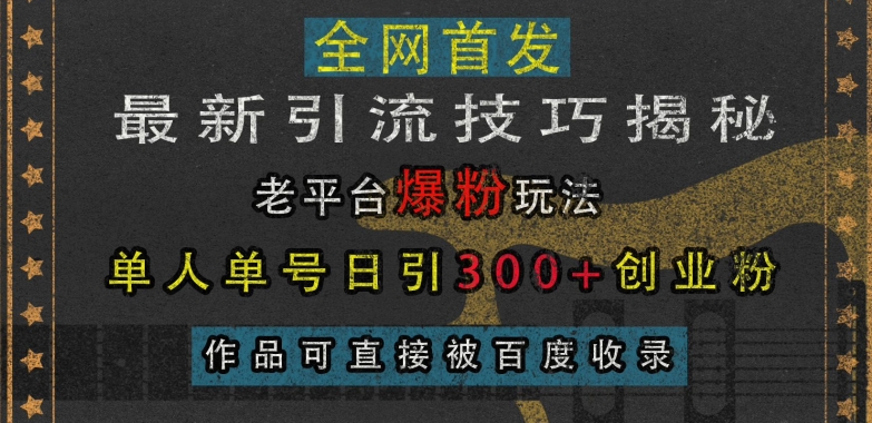最新引流技巧揭秘，老平台爆粉玩法，单人单号日引300+创业粉，作品可直接被百度收录-网创