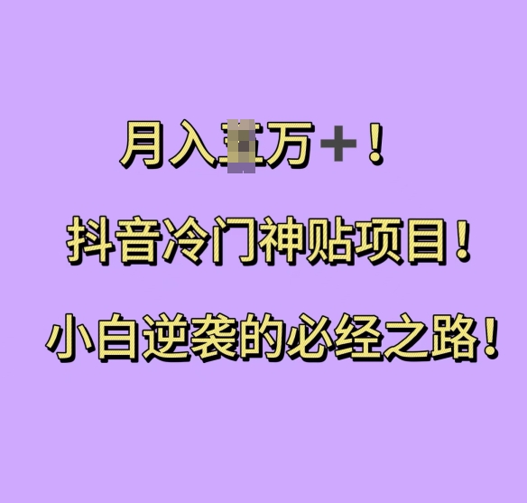 抖音冷门神贴项目，小白逆袭的必经之路，月入过W【揭秘】-网创