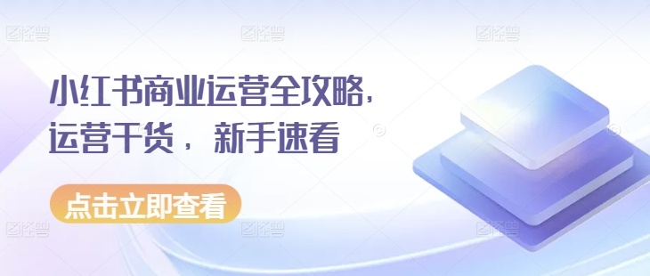 小红书商业运营全攻略，运营干货 ，新手速看-网创