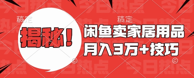 闲鱼卖家居用品月入过W+最新技巧闲鱼最新零基础教学，新手当天上手【揭秘】-网创