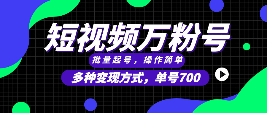 短视频快速涨粉，批量起号，单号700，多种变现途径，可无限扩大来做。-网创