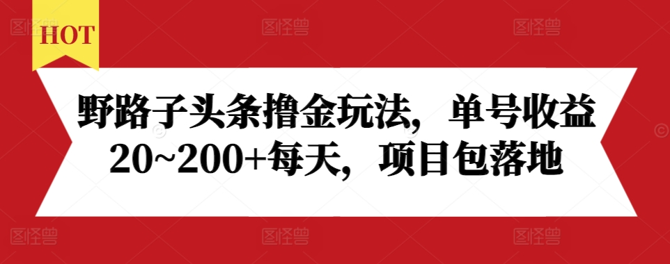 野路子头条撸金玩法，单号收益20~200+每天，项目包落地-网创