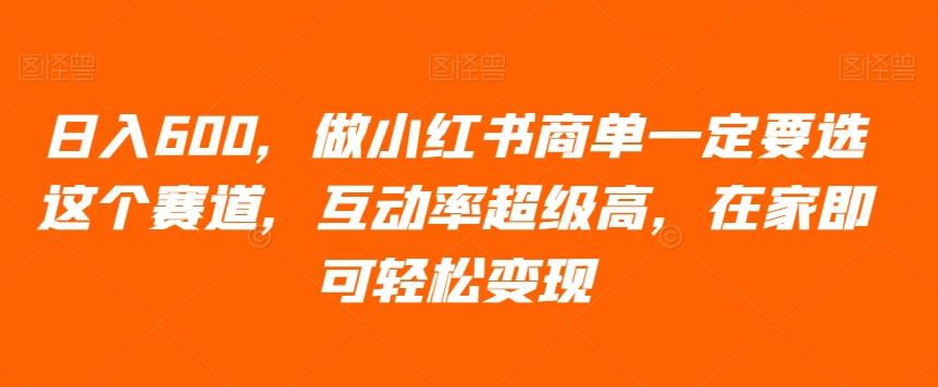日入600，做小红书商单一定要选这个赛道，互动率超级高，在家即可轻松变现-网创
