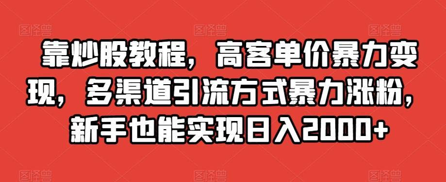 靠炒股教程，高客单价暴力变现，多渠道引流方式暴力涨粉，新手也能实现日入2000+【揭秘】-网创