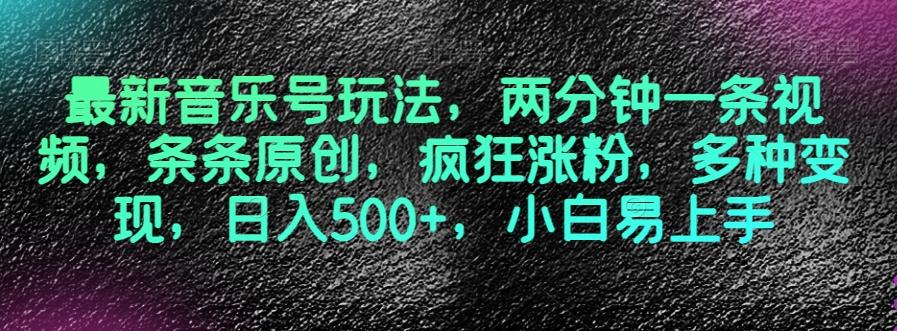 最新音乐号玩法，两分钟一条视频，条条原创，疯狂涨粉，多种变现，日入500+，小白易上手【揭秘】-网创