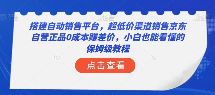 搭建自动销售平台，超低价渠道销售京东自营正品0成本赚差价，小白也能看懂的保姆级教程【揭秘】-网创