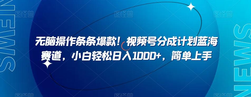 无脑操作条条爆款！视频号分成计划蓝海赛道，小白轻松日入1000+，简单上手-网创