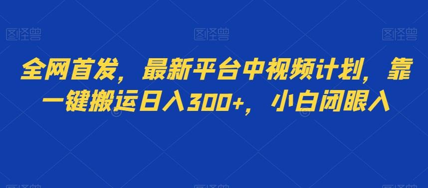 全网首发，最新平台中视频计划，靠一键搬运日入300+，小白闭眼入-网创