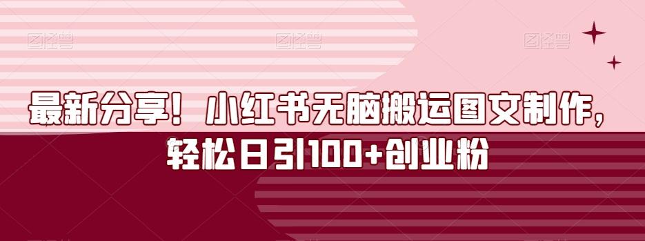 最新分享！小红书无脑搬运图文制作，轻松日引100+创业粉-网创