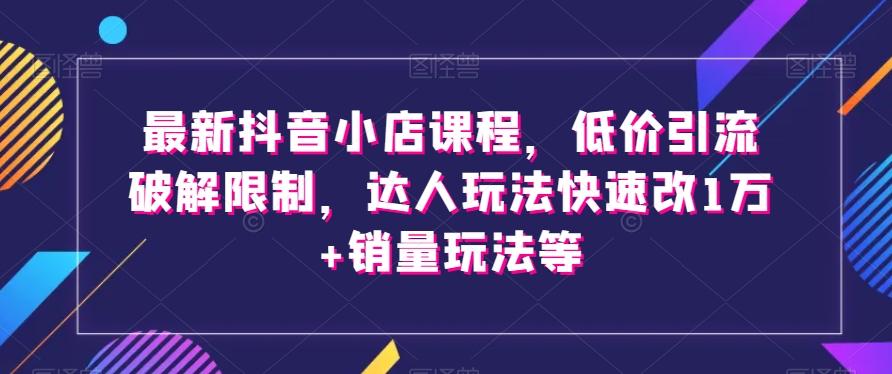 最新抖音小店课程，低价引流破解限制，达人玩法快速改1万+销量玩法等-网创