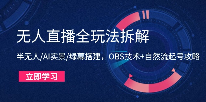 无人直播全玩法拆解：半无人/AI实景/绿幕搭建，OBS技术+自然流起号攻略-网创