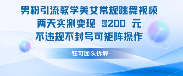 男粉引流教学美女常规跳舞视频两天实测变现1k+，不违规不封号可矩阵操作-网创